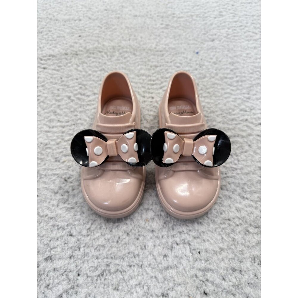 Mini Melissa Minnie Mouse Ear Polka Dot Bow Shoes Toddler Girl 8 Pink Black - Picture 2 of 9
